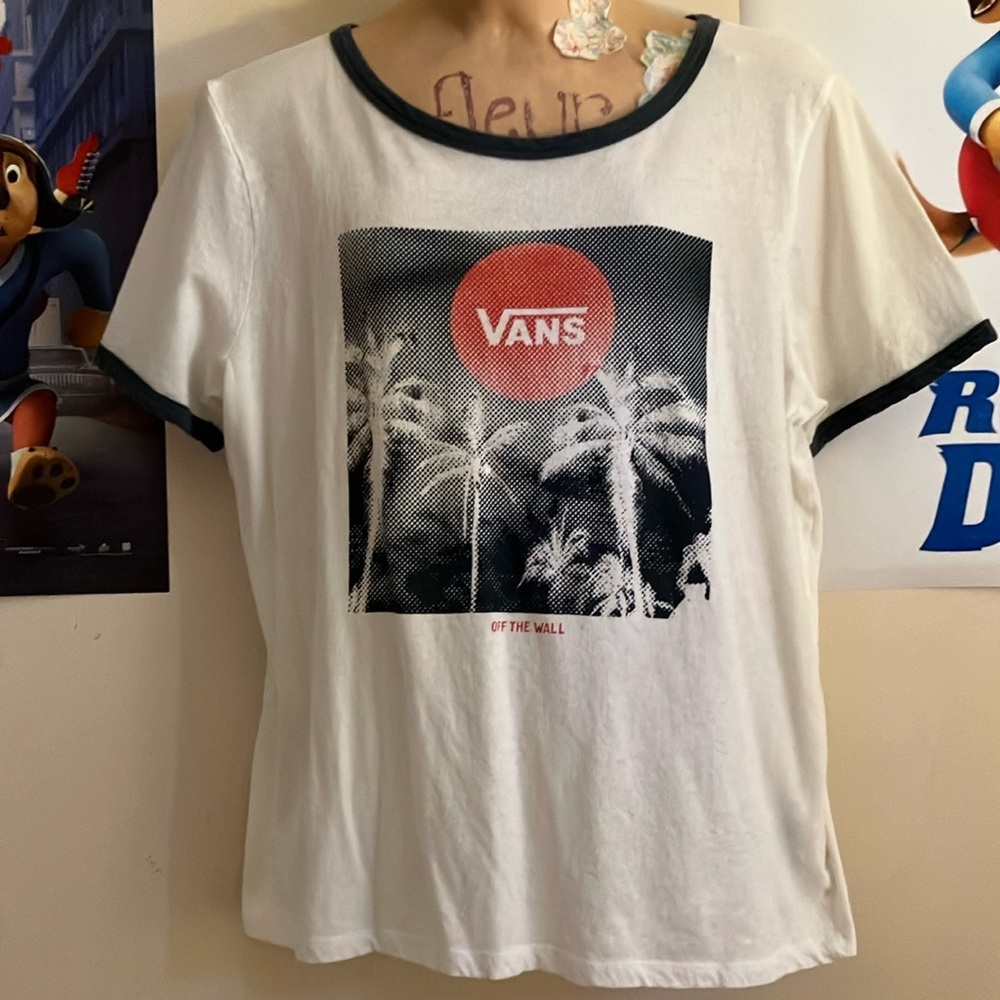 Vans Womens Palm Tree Graphic Ringer Tee Size XL